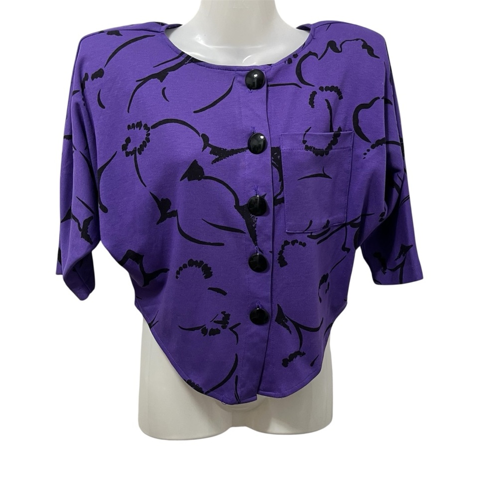 Vintage 80s Mirrors Purple Abstract Print Blouse